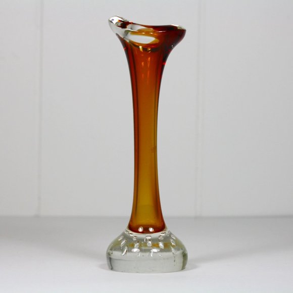 Amber Glass Small Vase Controlled bubbles Vintage Handblown Scandinavian glass